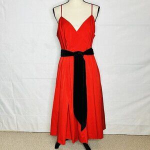 NWT J. Crew A-Line Velvet Sash Tie Red Black Party Dress Size 16 Spaghetti Strap